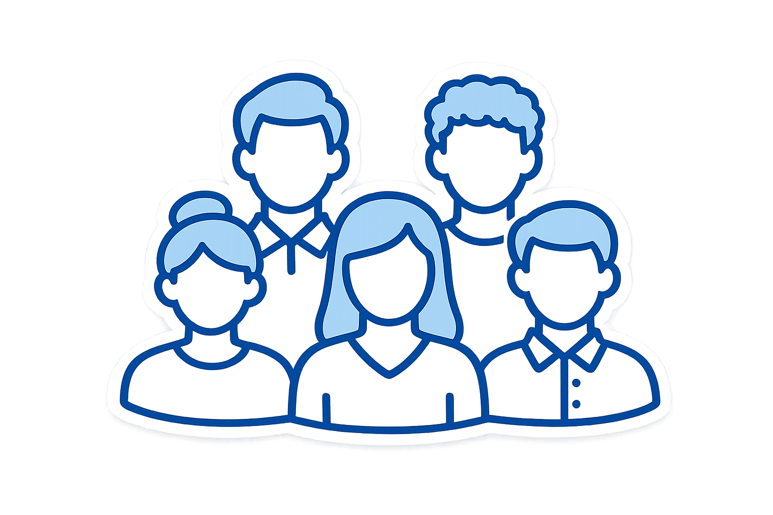 Blue glowing icon of a group of people standing together, representing a team or community